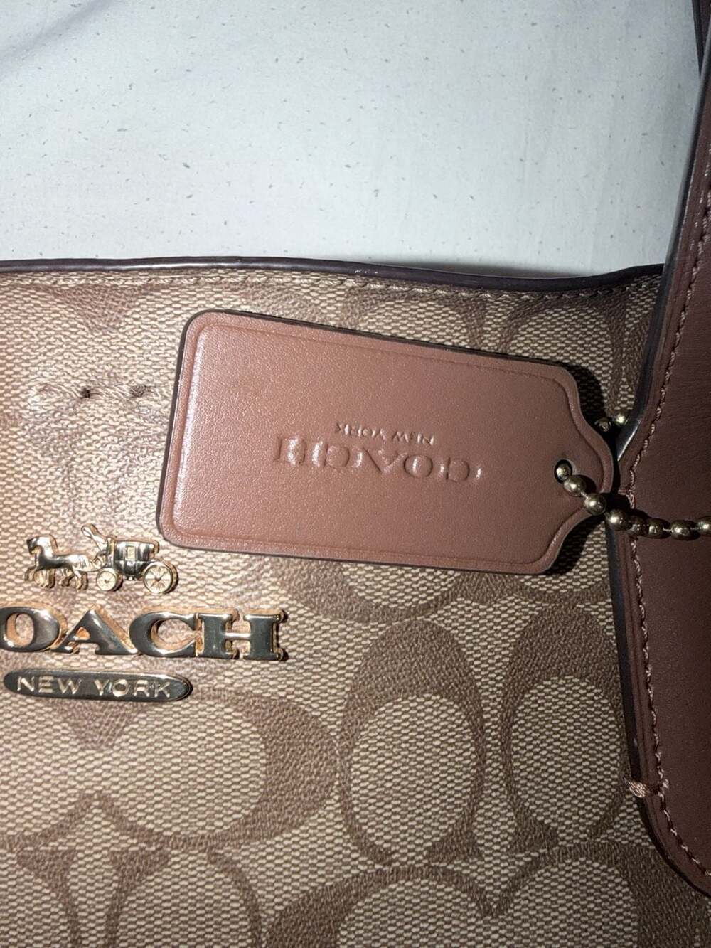 COACH F79987 Signature Avenue Carryall Khaki Brown Coated Canvas Tote Handbag - Picture 3 of 8
